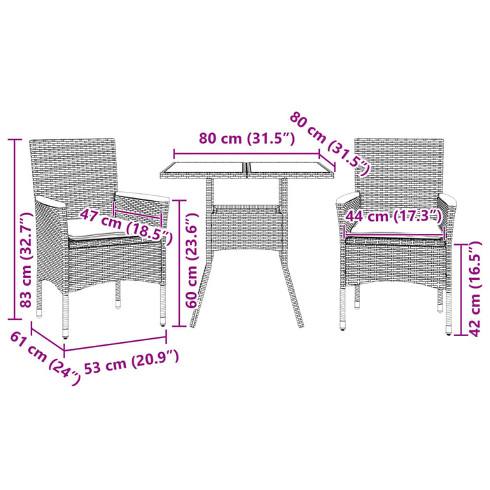 Set mobilier de grădină cu perne 3 piese bej poliratan & sticlă WALTI