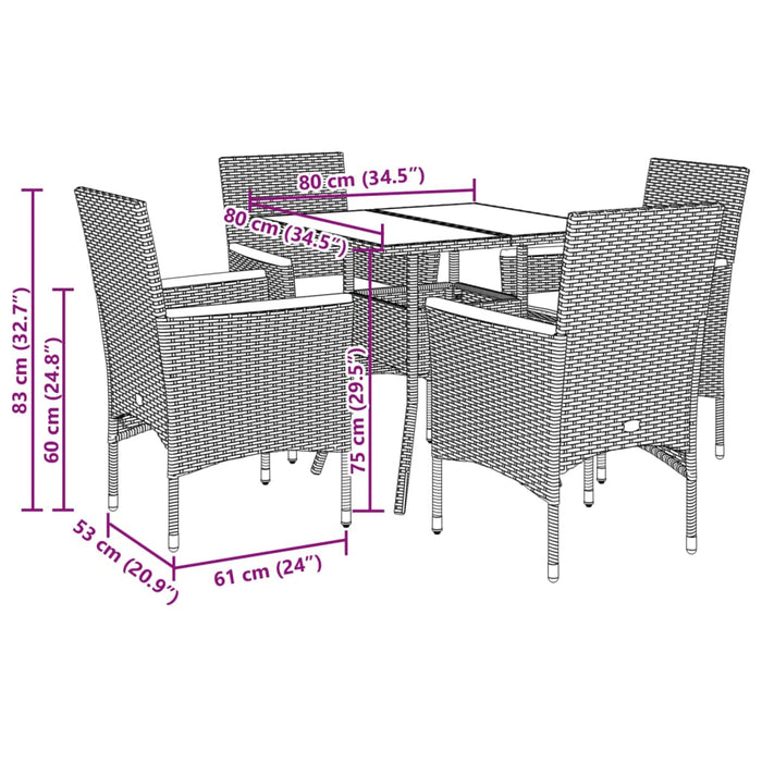 Set mobilier de grădină cu perne 5 piese bej poliratan & sticlă WALTI