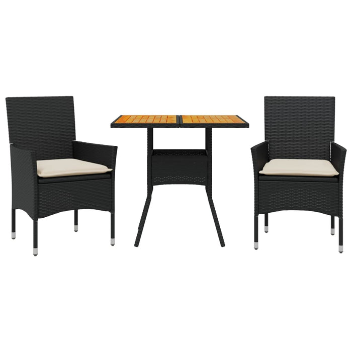 Set mobilier grădină perne 3 piese negru poliratan/lemn acacia - WALTI WALTI
