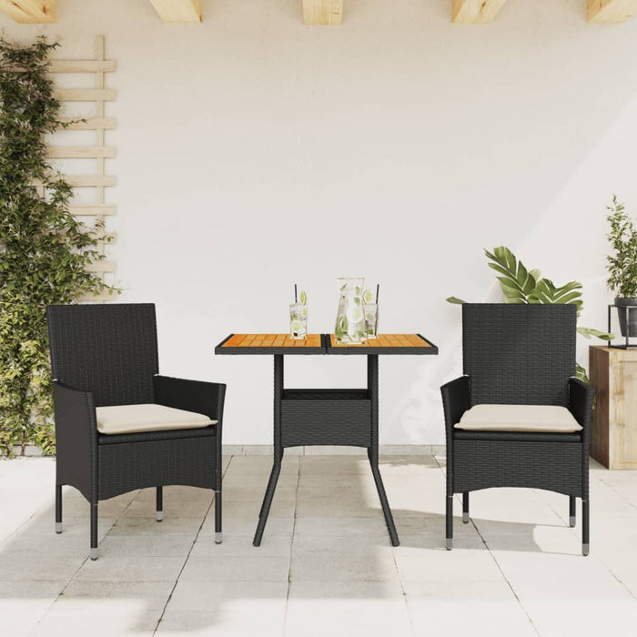 Set mobilier grădină perne 3 piese negru poliratan/lemn acacia - WALTI WALTI