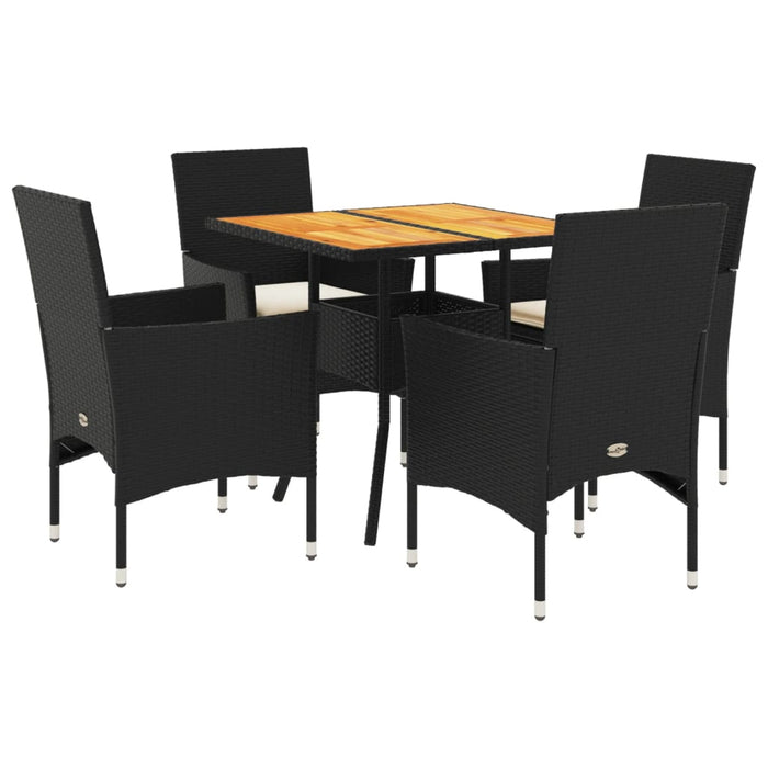 Set mobilier grădină perne 5 piese negru poliratan/lemn acacia - WALTI WALTI