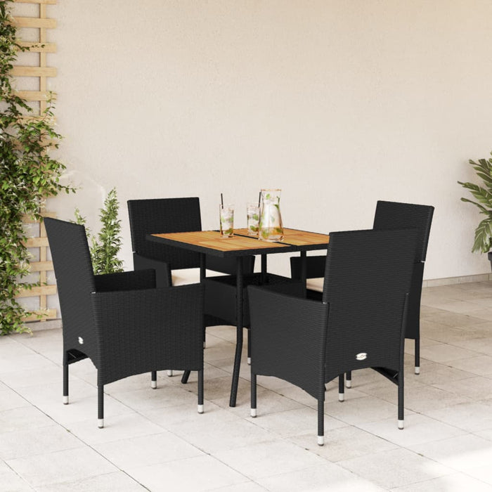 Set mobilier grădină perne 5 piese negru poliratan/lemn acacia - WALTI WALTI