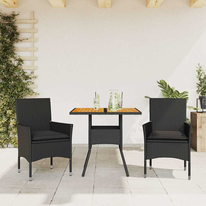 Set mobilier grădină perne 3 piese negru poliratan/lemn acacia - WALTI WALTI