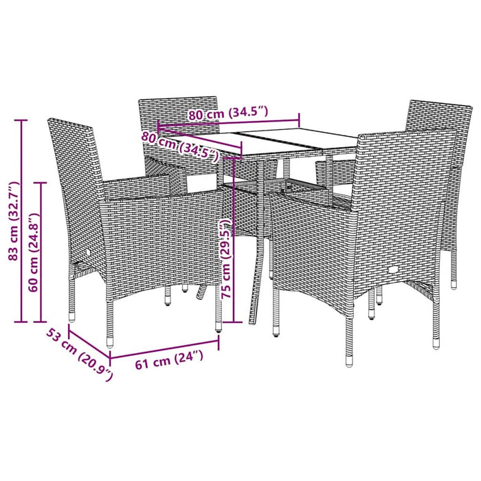 Set mobilier grădină perne 5 piese negru poliratan/lemn acacia - WALTI WALTI