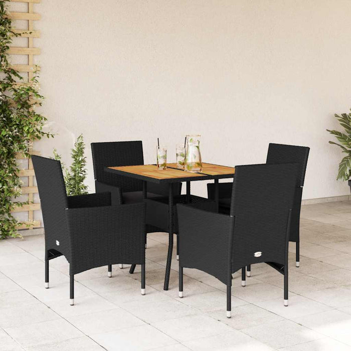 Set mobilier grădină perne 5 piese negru poliratan/lemn acacia - WALTI WALTI