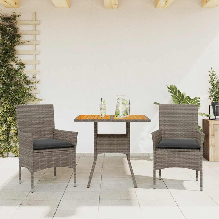 Set mobilier grădină cu perne 3 piese gri poliratan/lemn acacia - WALTI WALTI
