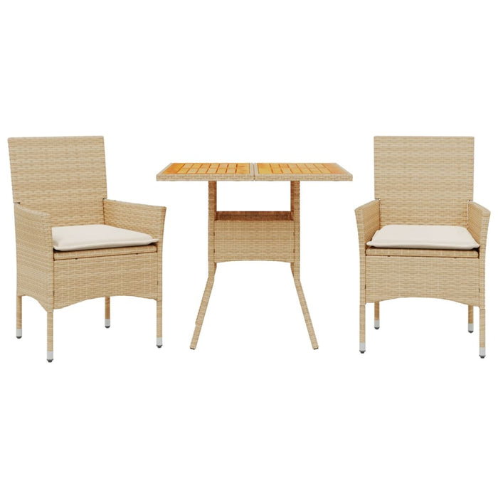 Set mobilier grădină cu perne 3 piese bej poliratan/lemn acacia WALTI