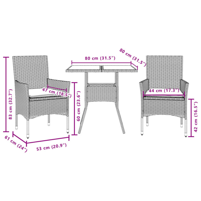 Set mobilier grădină cu perne 3 piese bej poliratan/lemn acacia WALTI