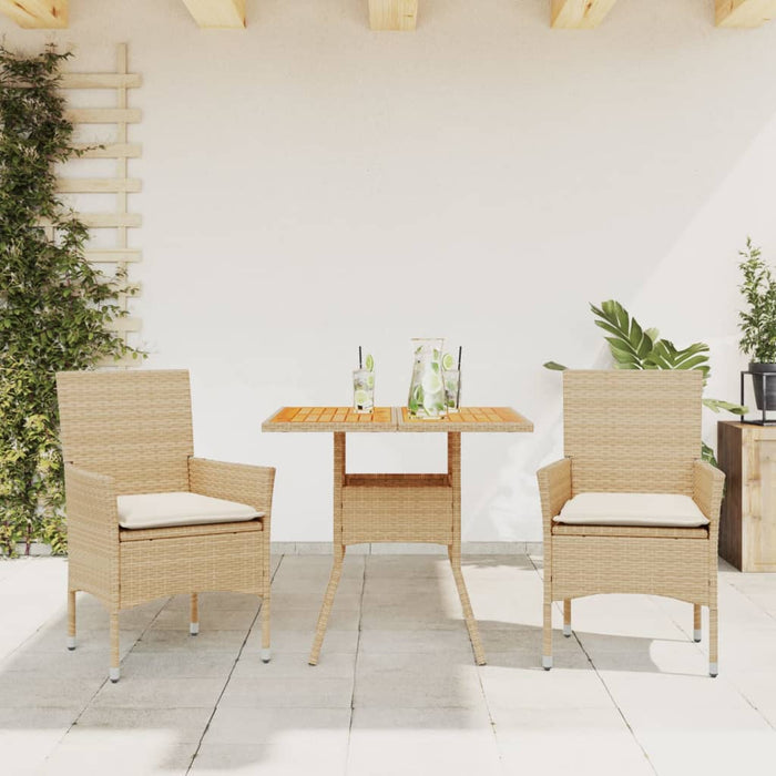 Set mobilier grădină cu perne 3 piese bej poliratan/lemn acacia WALTI
