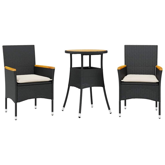 Set mobilier grădină perne 3 piese negru poliratan/lemn acacia - WALTI WALTI