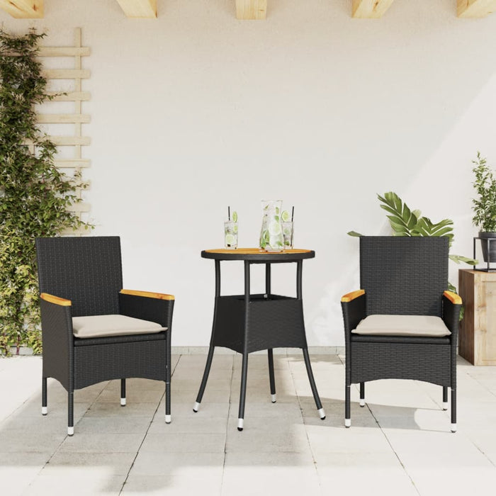 Set mobilier grădină perne 3 piese negru poliratan/lemn acacia - WALTI WALTI