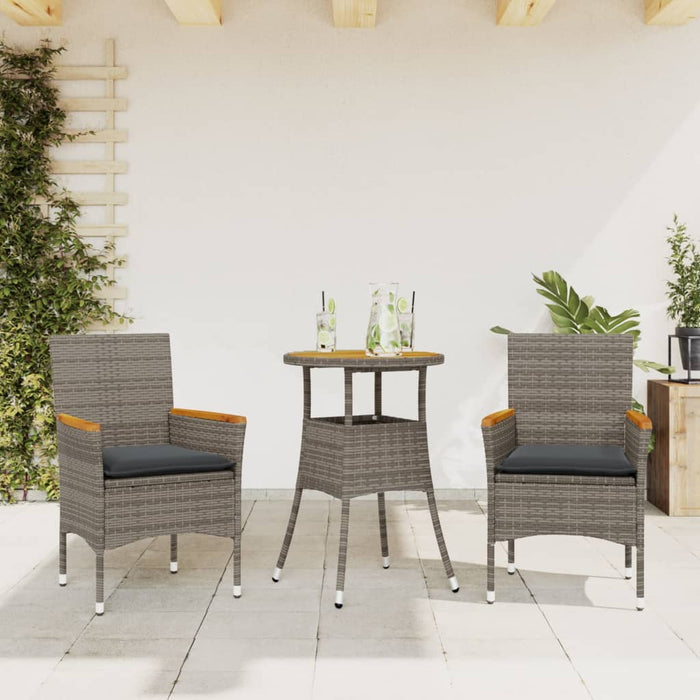 Set mobilier grădină cu perne 3 piese gri poliratan/lemn acacia - WALTI WALTI