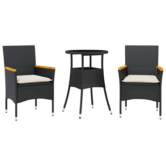Set mobilier de grădină cu perne 3 piese negru poliratan&sticlă - WALTI WALTI