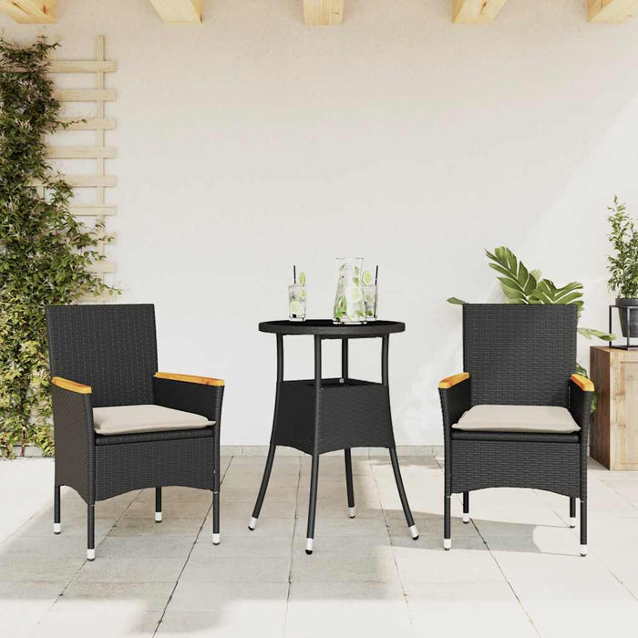 Set mobilier de grădină cu perne 3 piese negru poliratan&sticlă - WALTI WALTI