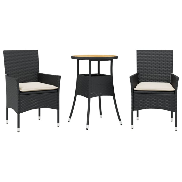 Set mobilier grădină perne 3 piese negru poliratan/lemn acacia - WALTI WALTI