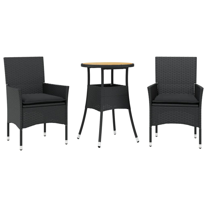 Set mobilier grădină perne 3 piese negru poliratan/lemn acacia - WALTI WALTI