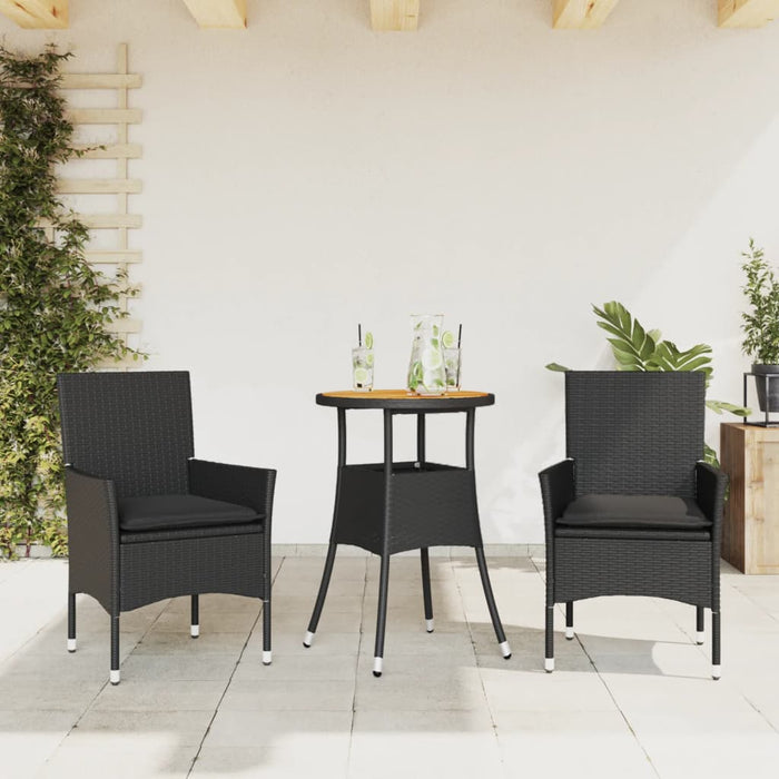 Set mobilier grădină perne 3 piese negru poliratan/lemn acacia - WALTI WALTI
