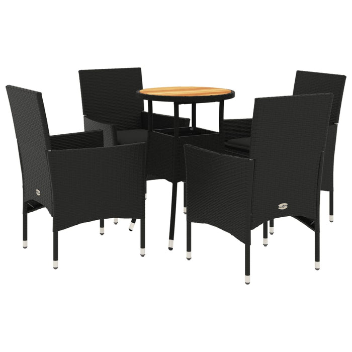 Set mobilier grădină perne 5 piese negru poliratan/lemn acacia - WALTI WALTI