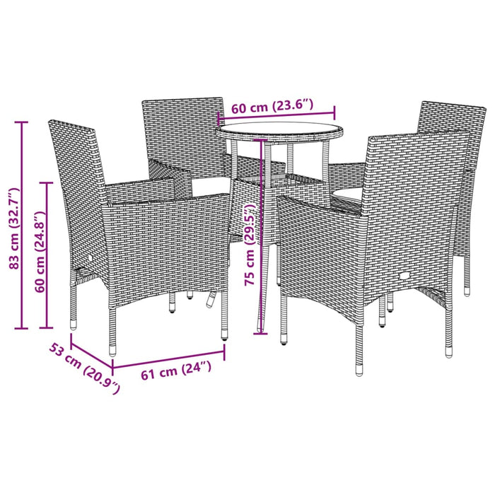 Set mobilier grădină perne 5 piese negru poliratan/lemn acacia - WALTI WALTI