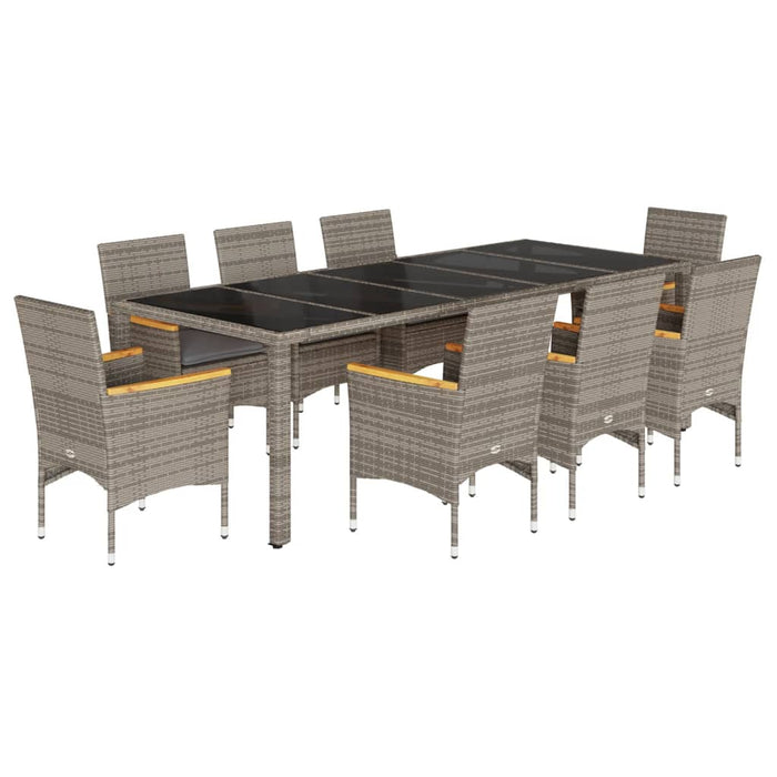 Set mobilier de grădină cu perne 9 piese gri poliratan & sticlă - WALTI WALTI