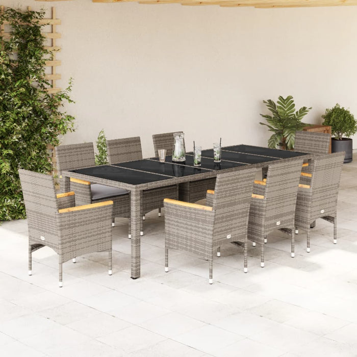 Set mobilier de grădină cu perne 9 piese gri poliratan & sticlă - WALTI WALTI