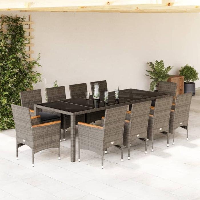 Set mobilier de grădină cu perne 11 piese gri poliratan&sticlă - WALTI WALTI