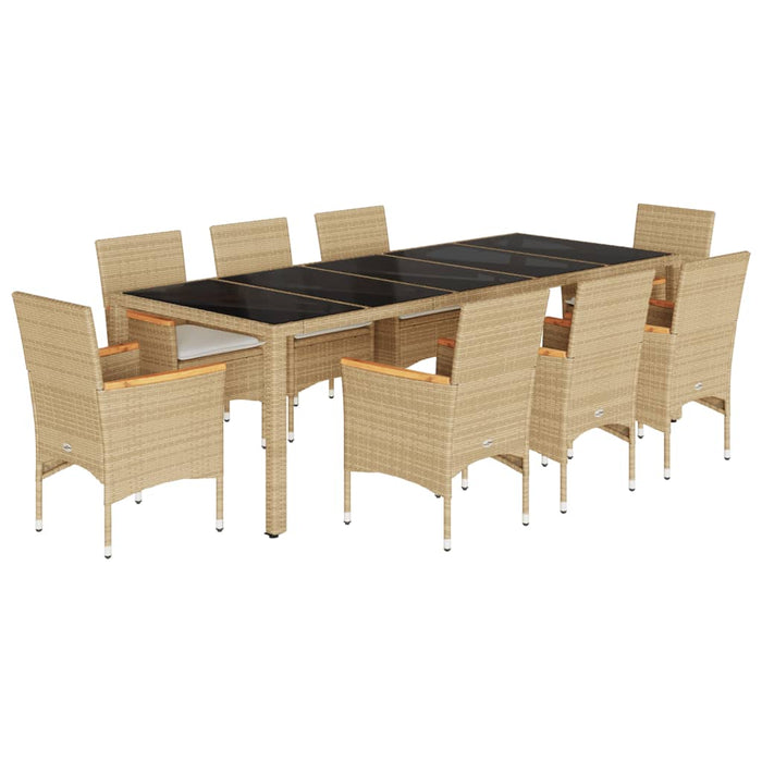 Set mobilier de grădină cu perne 9 piese bej poliratan & sticlă - WALTI WALTI
