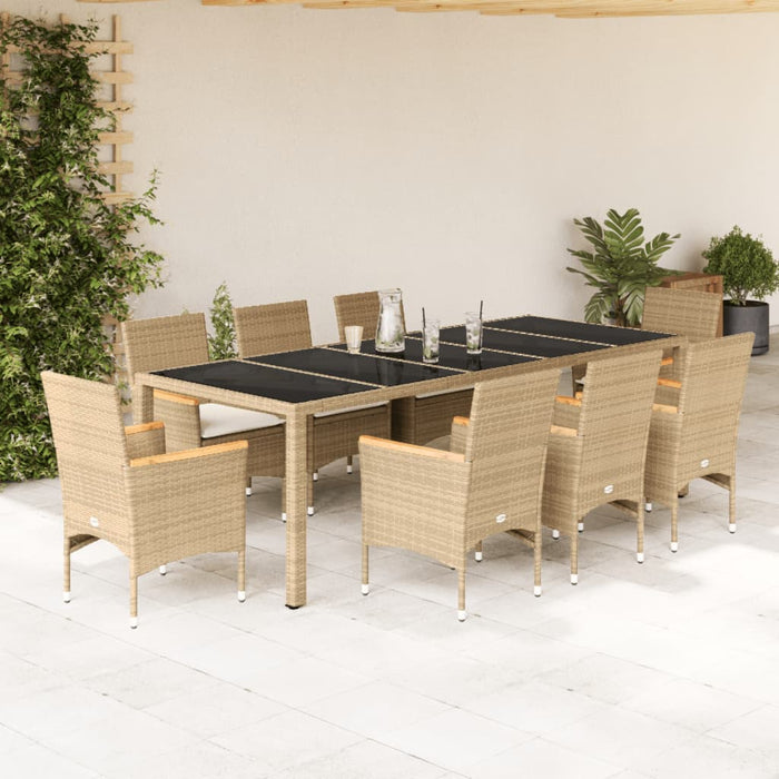 Set mobilier de grădină cu perne 9 piese bej poliratan & sticlă - WALTI WALTI