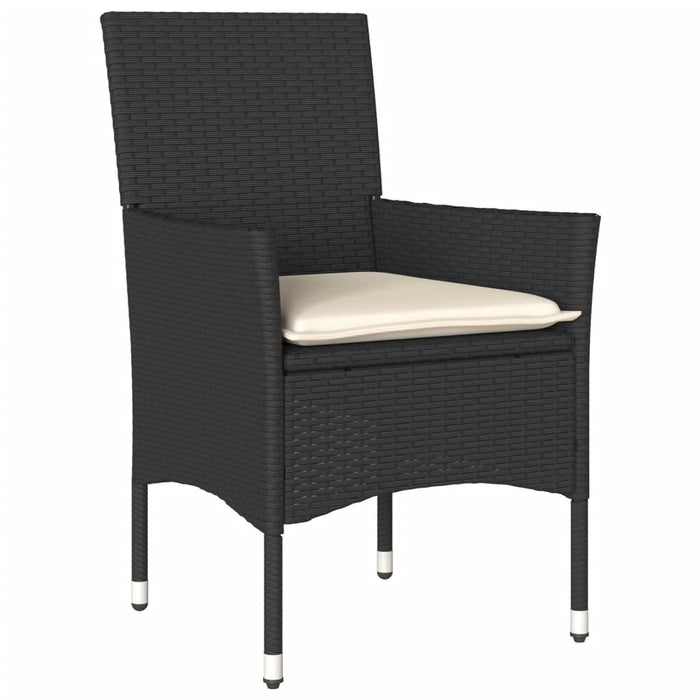 Set bistro cu perne, 3 piese, negru, poliratan și sticlă WALTI