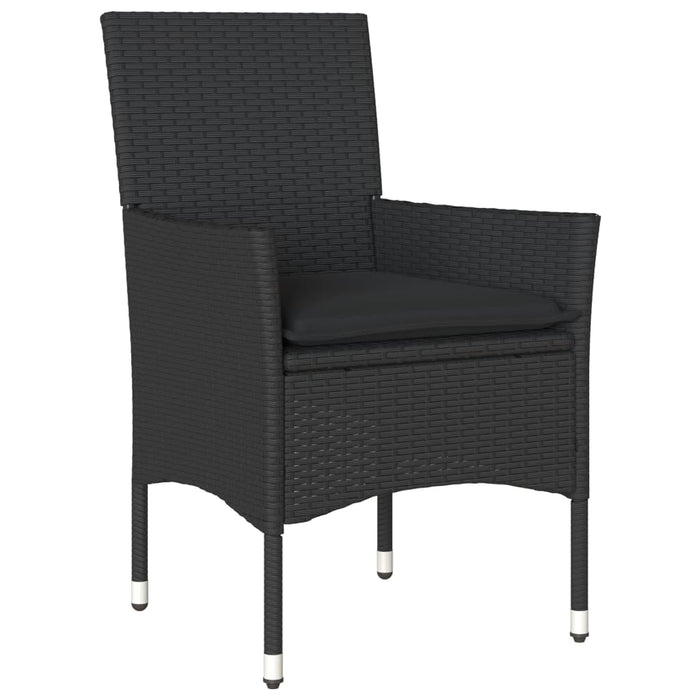 Set bistro cu perne, 3 piese, negru, poliratan și sticlă WALTI