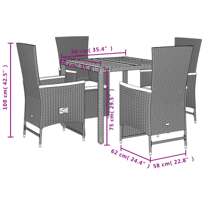 Set mobilier de grădină cu perne, 5 piese, negru, poliratan - WALTI WALTI