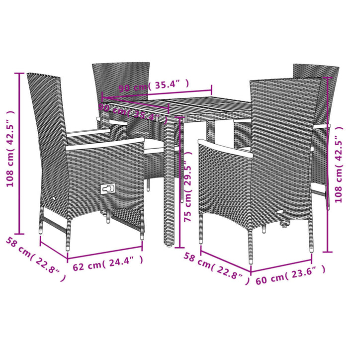 Set mobilier de grădină cu perne, 5 piese, negru, poliratan - WALTI WALTI