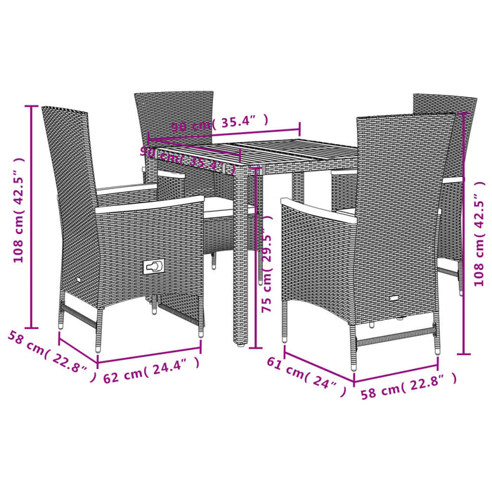 Set mobilier de grădină cu perne, 5 piese, negru, poliratan - WALTI WALTI