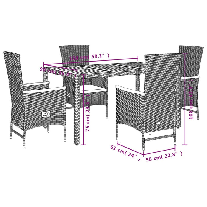 Set mobilier de grădină cu perne, 5 piese, negru, poliratan - WALTI WALTI