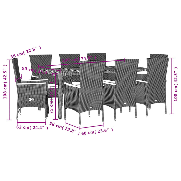 Set mobilier de grădină cu perne, 7 piese, negru, poliratan - WALTI WALTI