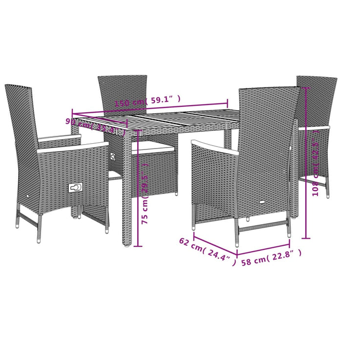 Set mobilier de grădină cu perne, 5 piese, negru, poliratan - WALTI WALTI