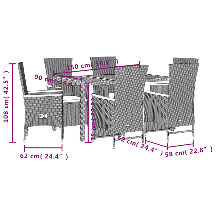 Set mobilier de grădină cu perne, 7 piese, negru, poliratan - WALTI WALTI