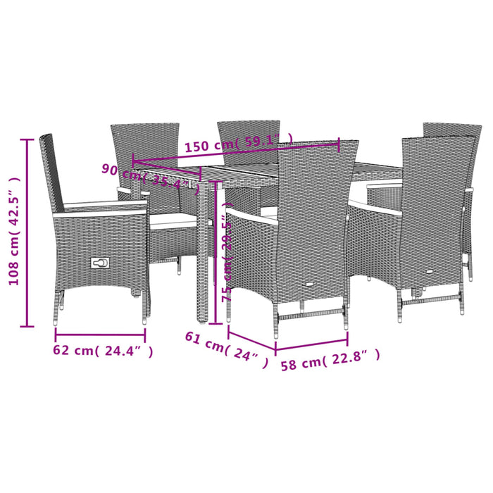 Set mobilier de grădină cu perne, 7 piese, negru, poliratan - WALTI WALTI