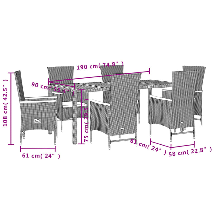 Set mobilier de grădină cu perne, 7 piese, negru, poliratan - WALTI WALTI