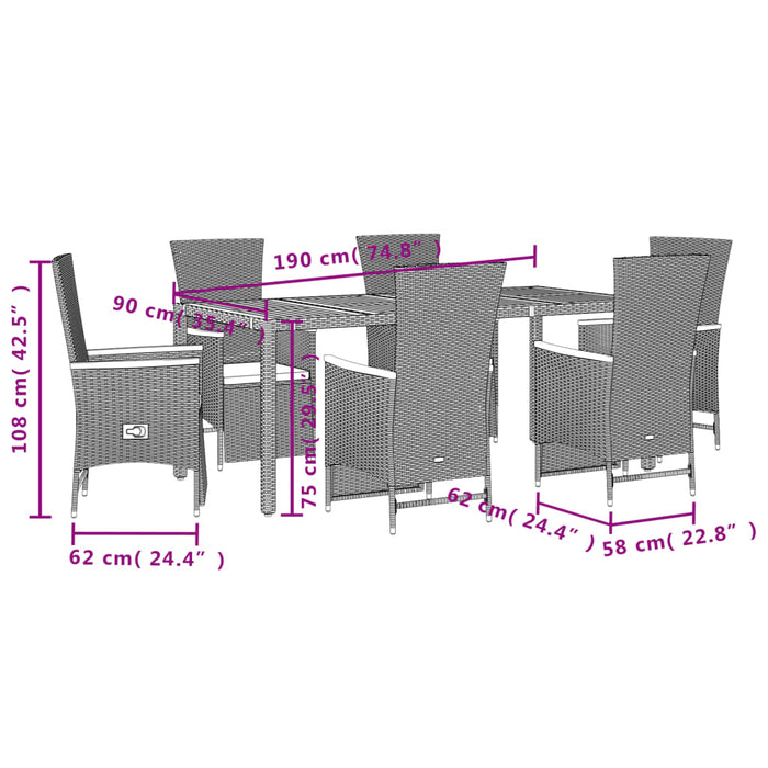 Set mobilier de grădină cu perne, 7 piese, negru, poliratan - WALTI WALTI