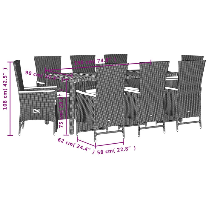Set mobilier de grădină cu perne, 9 piese, negru, poliratan - WALTI WALTI