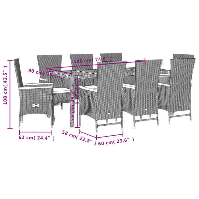 Set mobilier de grădină cu perne, 9 piese, negru, poliratan - WALTI WALTI