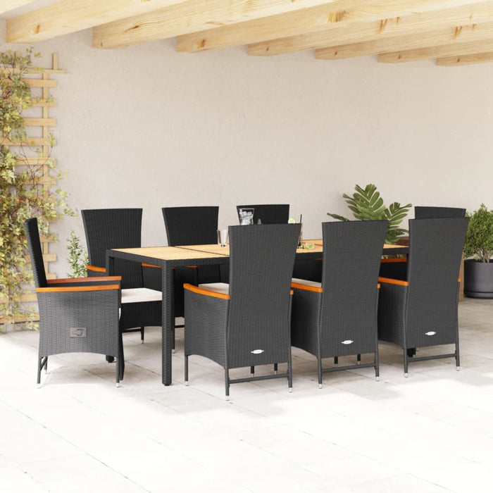 Set mobilier de grădină cu perne, 9 piese, negru, poliratan - WALTI WALTI