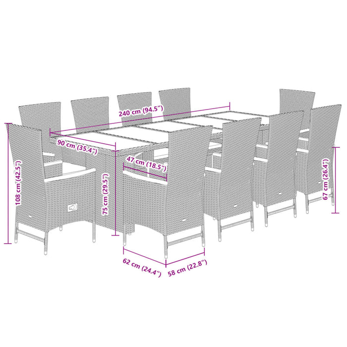 Set mobilier de exterior cu perne, 11 piese, negru, poliratan - WALTI WALTI