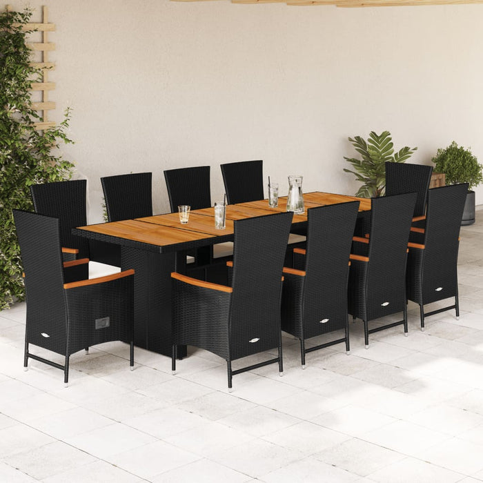 Set mobilier de exterior cu perne, 11 piese, negru, poliratan - WALTI WALTI