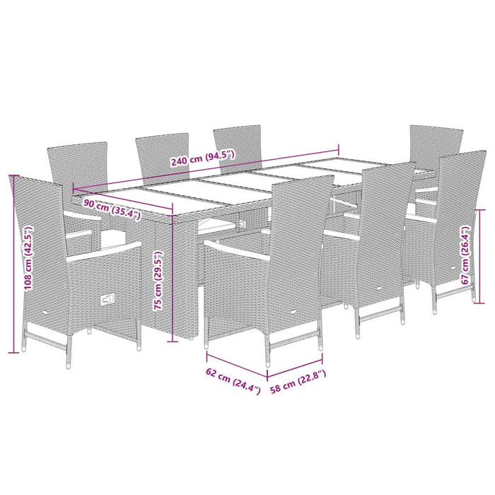 Set mobilier de grădină cu perne, 9 piese, negru, poliratan - WALTI WALTI