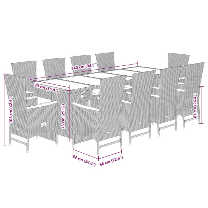 Set mobilier de exterior cu perne, 11 piese, negru, poliratan - WALTI WALTI