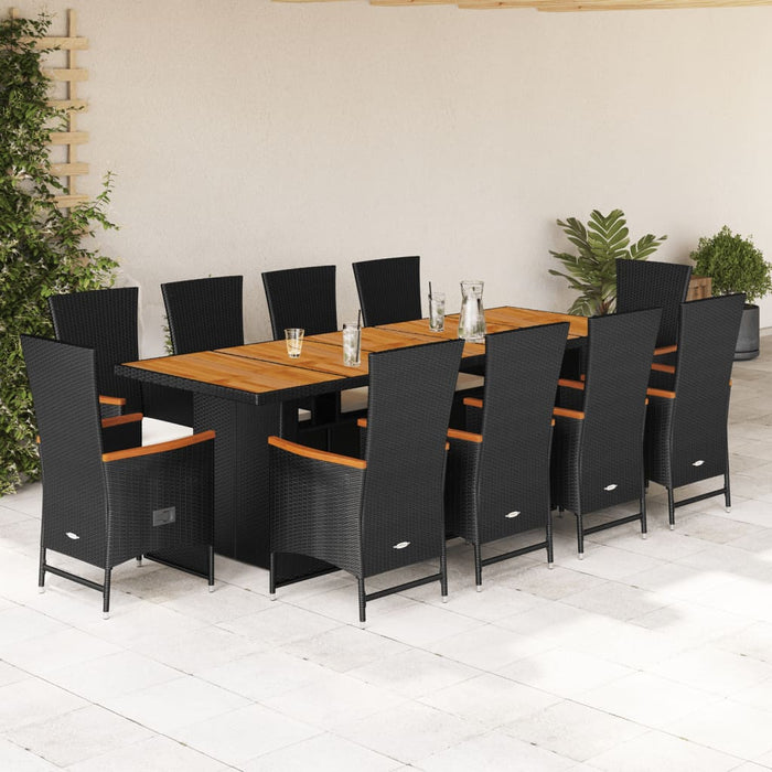Set mobilier de exterior cu perne, 11 piese, negru, poliratan - WALTI WALTI