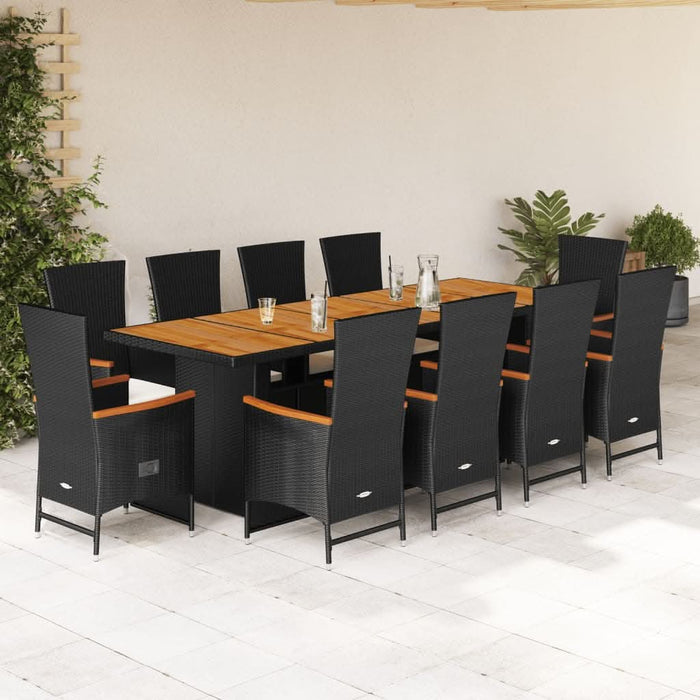 Set mobilier de exterior cu perne, 11 piese, negru, poliratan - WALTI WALTI