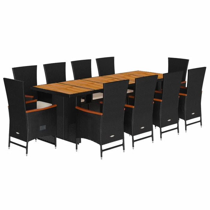 Set mobilier de exterior cu perne, 11 piese, negru, poliratan - WALTI WALTI
